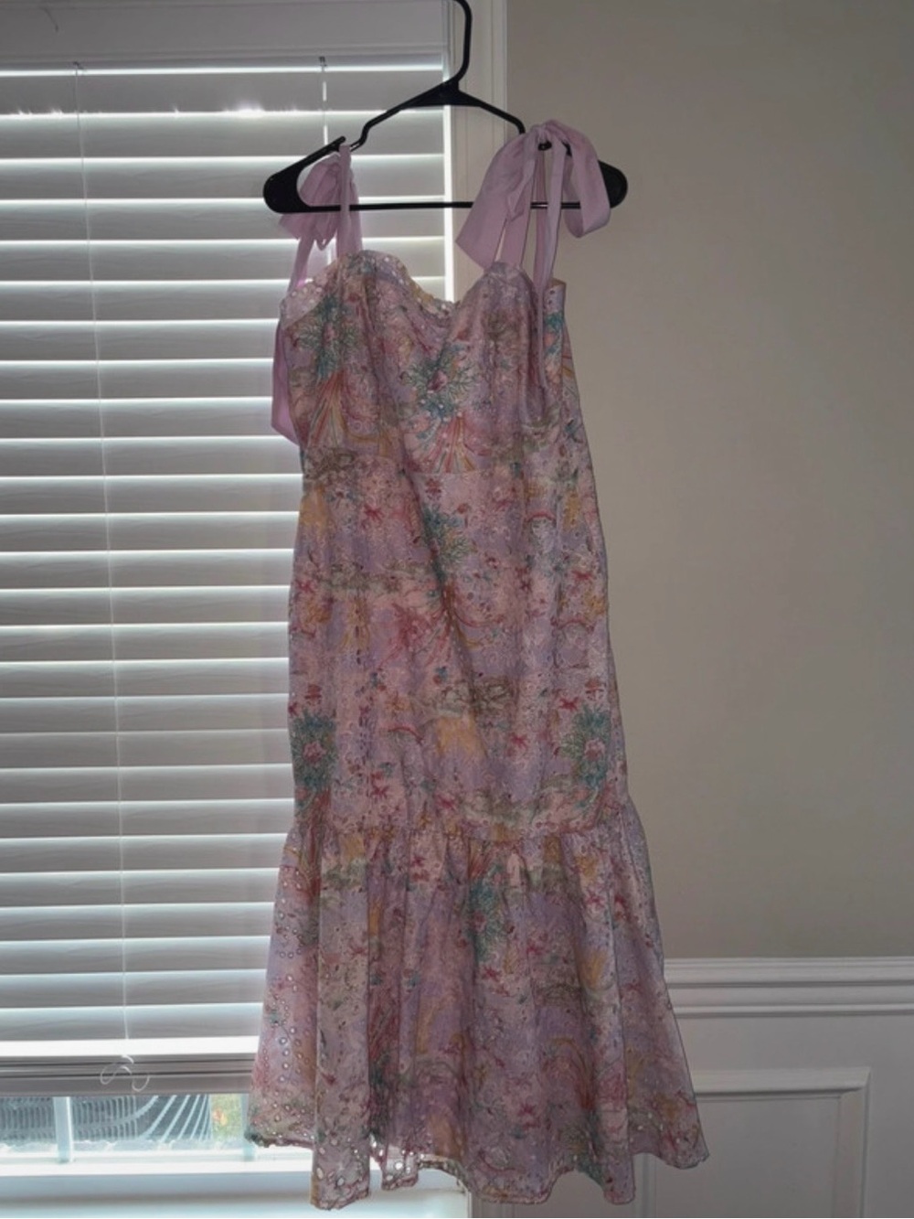 Just Me Pastel Lilac Floral Tie-Shoulder Dress